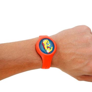 Imagem de Pulseira Relogio Infantil Anti Mosquito Repelente Figurinhas Laranja
