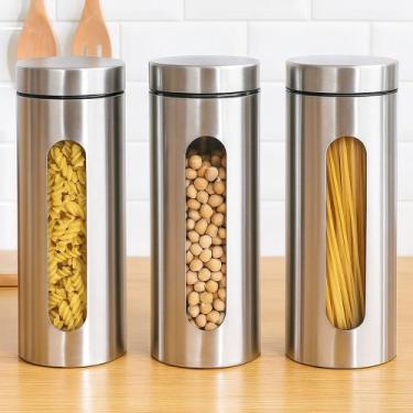 Imagem de Jogo 3 Potes de Vidro Inox Hermético com Visor 1,8L Mimo Style Cozinha