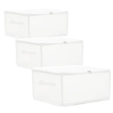 Imagem de CARURLIFF Pacote com 3 caixas de armazenamento de plástico duráveis à prova d'água, organizadores dobráveis com zíperes duplos e alças para roupas, livros, brinquedos, 30L (15,7" × 11,8" × 20,3 cm)