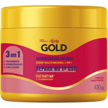 Imagem de Creme Multifuncional Niely Gold 3 em 1 Cabelos Danificados Reconstrução Potente 430g