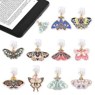 Imagem de Aposwow Pingente de plugue de poeira de borboleta - 10 peças de plugue de poeira colorido tipo C com Kindle e telefone USB C pingente de porta de carregamento para acessórios Kindle para leitores