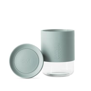 Imagem de Simple Modern Clarity Cup | Copo de café de vidro com tampa de 360° e manga de silicone | Caneca de viagem gelada fria e chá | 340 g | Mistura de sálvia de vidro marinho