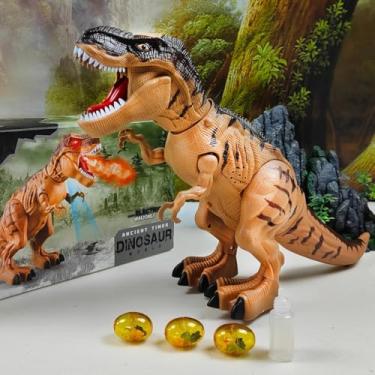 Imagem de Rei dos Dinossauros T-Rex Robô, Brinquedo Dinossauro Elétrico, Dinossauro Mecânico com Led, Spray, Sons e Ovos Realista Infantil (Bege)