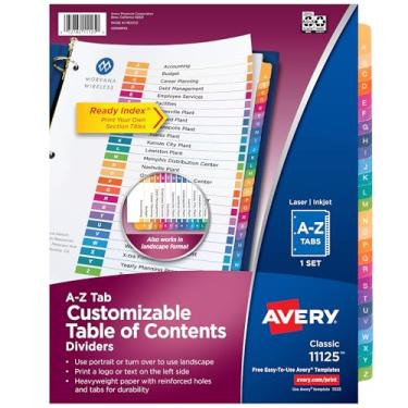 Imagem de AVERY Divisores Abas Avery Az 3 Pastas Argolas, Índice Personalizável, Abas Multicoloridas, 1 Conjunto (11125) 0,281 A X 11,0 C X 11,0 L Clássico