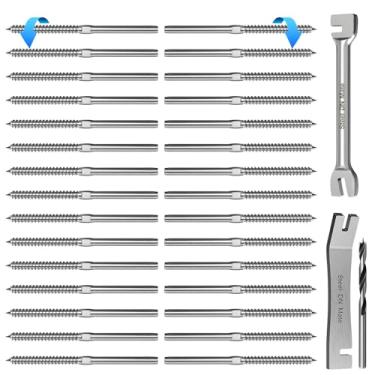 Imagem de Steel DN Mate Pacote com 30 Parafusos de Rosca para Canhotos e Destros para Poste de Madeira de 1/8" Kit de Corrimão de Deck, Corrimão de Cabo de Aço Inoxidável T316/Corrimão de De (1/8", Prata)