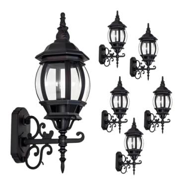 Imagem de KIT 6 Arandelas Colonial Preto 8 Faces Externo Alumínio Vidro Ponente Vintage