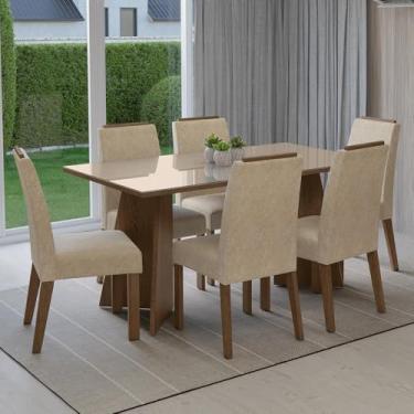 Imagem de Conjunto Sala de Jantar Tampo de Vidro 6 Cadeiras Rustic/crema/imperial Madrid Madesa