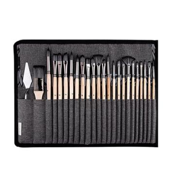 Imagem de QANYEGN Conjunto de pincel de tinta, pincéis de alças de madeira com bolsa de lona, ​​pincel de pintura de pau de madeira acrílico Conjunto de pintura para óleo, acrílico e pintura (25 piezas