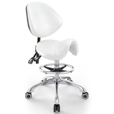 Imagem de Cadeira de selim com suporte para as costas – altura ajustável com apoio para os pés, capacidade ergonômica de 158 kg, cadeira de desenho giratória de 360° para salão, spa, massagem, tatuagem, cílios