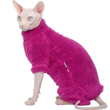 Imagem de Suéter de pelúcia espesso para gatos – Macacão elástico quente de inverno com 4 pernas para gatos sem pelos (serve para Sphynx, Devon Rex, Oriental Shorthair, Cornish Rex, Abyssinian) (Grande)
