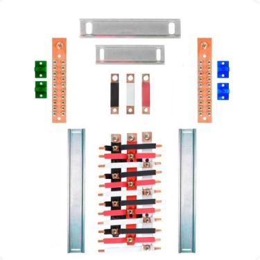 Imagem de Kit Barramento Trifásico Isolado 150A para 24 Circuitos com Placa de P