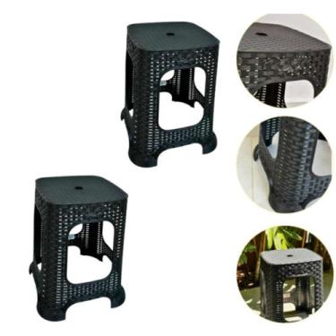 Imagem de Kit 2 Banco Banqueta Resistênte Rattan Banquinho Cor Preto - Injeplast