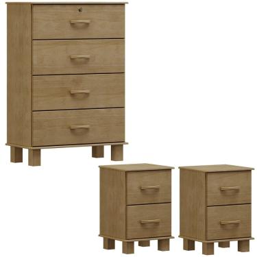 Imagem de Comoda 4 Gavetas 2 Mesas de Cabeceira Madeira Maciça Freijo Milani Store
