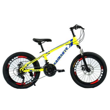 Imagem de Bicicleta Aro 20 Bike 21 Vel Marchas MiniTrail Freio a Disco Quadro Aço Carbono Cor Amarelo Azul - WCT FITNESS