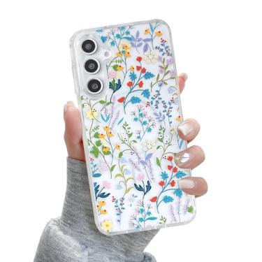 Imagem de QLTYPRI Capa para Samsung Galaxy A15 5G, compatível com Magsafe, capa de telefone com flores florais fofas estéticas, capa magnética transparente antiamarelamento à prova de choque para mulheres e