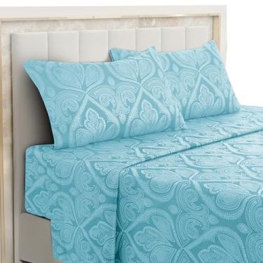 Imagem de Hannah Linen Jogo de lençol Queen Paisley com 4 peças de microfibra macia, sem vincos – Lençol com estampa luxuosa, inclui lençol de cima, lençol com elástico com bolsos profundos e 2 fronhas – sálvia