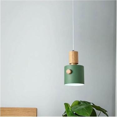 Imagem de WLHAZMWY Luminária pendente - Luzes pendentes de madeira LED cabeça única Macaron pendurado lâmpada decorativa interna compatível com sala de estar jantar (verde)