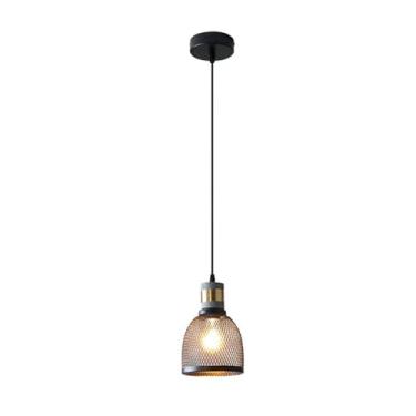Imagem de Lustre moderno industrial de concreto, luminária pendente vazada de malha metálica, luminária pendente vintage, luminária de teto para quarto, restaurante, bar, loja de roupas