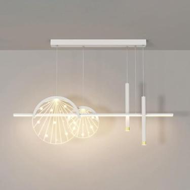 Imagem de Lustre LED regulável com holofotes, luz pendente de faixa longa, 3 modos de cor, luz suspensa para ilha de cozinha, entrada, sala de jantar, sala de estudo, sala de estar, quarto, bar (branc