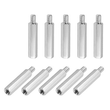 Imagem de uxcell Espaçador de placa-mãe PCB sextavado macho-fêmea M4 x 25 mm + 6 mm para quadricóptero FPV, computador e placa de circuito, prateado 10 peças