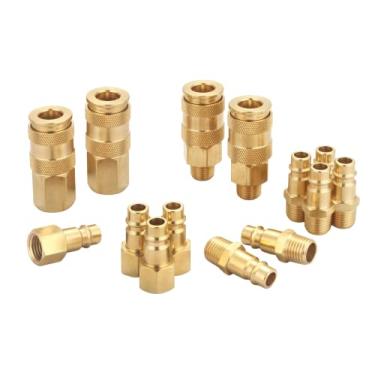 Imagem de T TANYA HARDWARE Kit de acoplador e plugue de alto fluxo profissional (14 peças), estilo V, 1/4 polegada, NPT, conjunto de acessórios de ar de conexão rápida de latão sólido