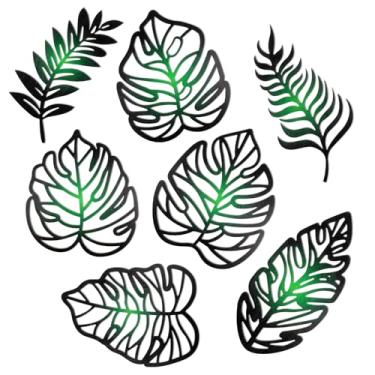 Imagem de 7 peças de folhas de palmeira decoração de parede de madeira boho decoração de arte de madeira folha natural paredes de plantas tropicais vintage parede rústica decoração de selva placa de planta para