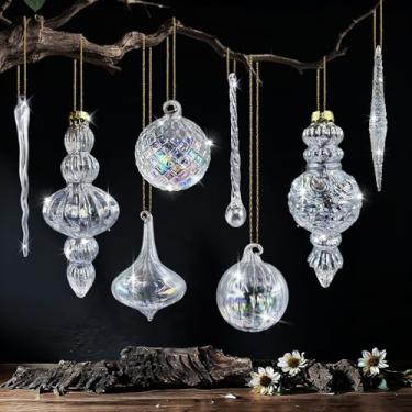 Imagem de X-Kingsun 8 estilos de enfeites de cristal de árvore de Natal grande enfeite de arco-íris transparente para pendurar cristais de árvore de Natal, pingentes de gota de gelo para árvores de Natal