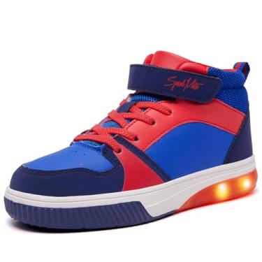 Imagem de SPEED MATE Tênis infantil de cano alto, unissex, para meninos e meninas, respirável, brilhante, luminoso, para esportes ao ar livre, Azul-real, 21