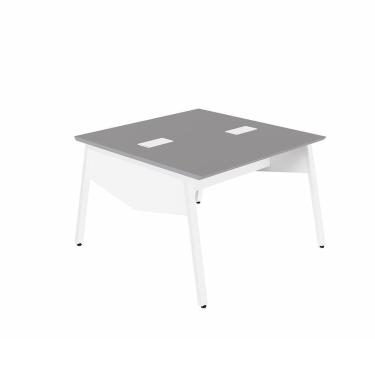 Imagem de Mesa Escritório Plataforma 2 Pessoas 135cm com Tampo Chanfrado Pés em Metal Industrial Executive Cinza Sagrado / Branco