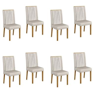 Imagem de Conjunto 8 Cadeiras para Sala de Jantar Pés em Madeira Maciça Mari Palha