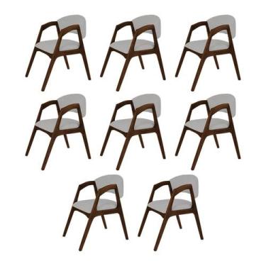 Imagem de Conjunto com 8 Cadeiras de Jantar Estofada Gabriela Mel Linho Cinza Pr
