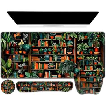 Imagem de Mouse pad com suporte de pulso, conjunto 4 em 1, 2GG grande jogo mousepad + teclado descanso de pulso + base para descanso de pulso + porta-copos tapete de jogos para casa, escritório, computador