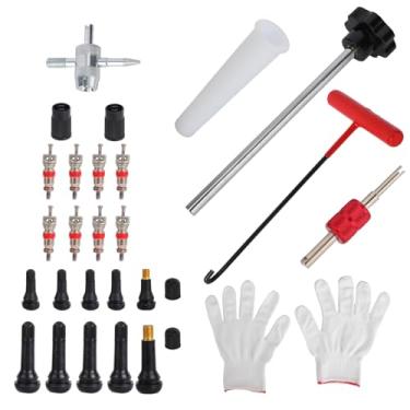 Imagem de Kit Ferramentas Remoção de Haste & Núcleo Válvula, Kit Ferramentas Haste Válvula Pneu 2 em 1 com 5 TR413 e 5 TR414 e 2 Tampas para Reparo Pneus Carro Motocicleta Cortador Grama Quadriciclo