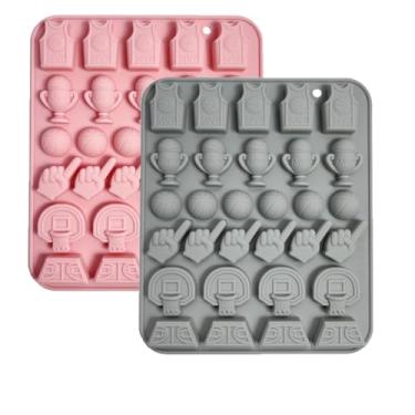 Imagem de 2 pacotes de moldes para fondant de basquete, 30 cavidades com tema esportivo, moldes de silicone, moldes de bala de chocolate para decoração de bolos, enfeite de cupcake, chocolate, doces e