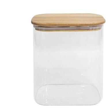 Imagem de Pote Vidro Retangular 1L Tampa Hermética Madeira/Bambu - Fu Xing