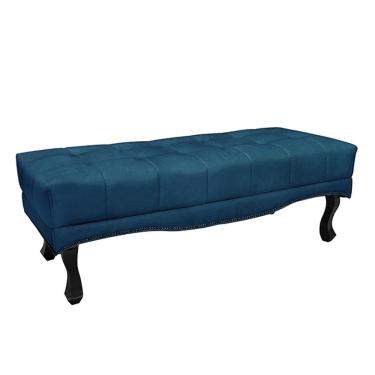 Imagem de Recamier Decorativo 140cm Loewe Veludo Pés de Madeira Azul Marinho - Gran Belo