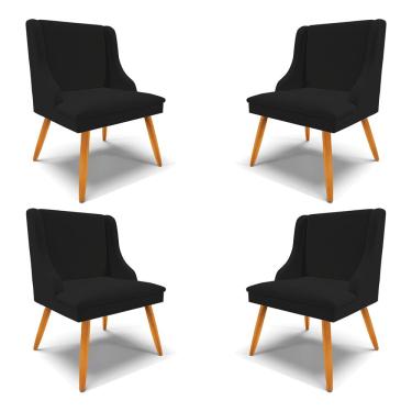 Imagem de Kit 4 Cadeiras Decorativas Sala de Jantar Pés Palito de Madeira Firenze Linho Preto/Natural G19 - Gran Belo