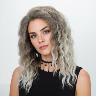 Imagem de Fencca Perucas Loiras Acinzentadas Onduladas E Cacheadas Para Mulheres, De Comprimento Médio Em Camadas, Sintéticas, Com Partes Soltas, Macias Fáceis Usar, Substituição Cabelo, 18", Cores Mistas