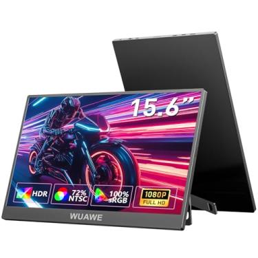 Imagem de WUAWE Monitor portátil, 15,6 polegadas 72% NTSC 100% sRGB USB C HDMI monitor de viagem para laptop com suporte embutido, HDR Freesync baixa luz azul para PC, Mac, telefone, PS5 Switch