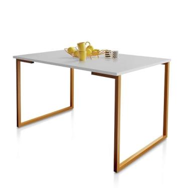 Imagem de Mesa de Jantar Retangular 120cm - Tampo 18mm com Pés em Aço Carbono (Cobre/Branco)