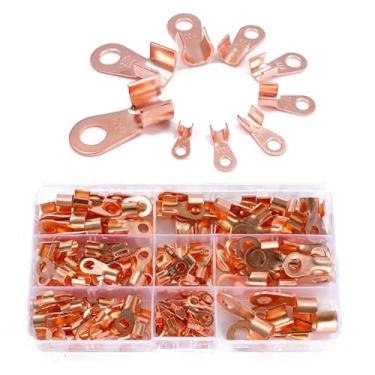 Imagem de Conjunto de terminais de prensa a frio, conectores de garfo pré-isolado/tipo O/mola/tubo, fiação elétrica automotiva de nariz de fio de cobre (OT-140 PCS)