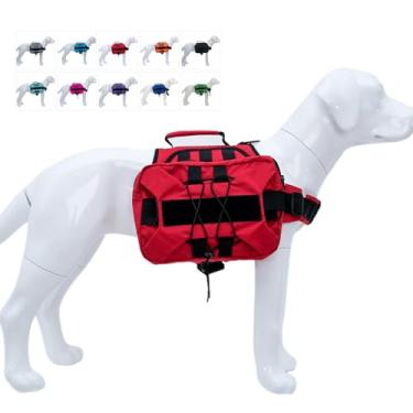 Imagem de Mochila grande para cães, bolsa de sela para cães com bolsos laterais para cães pequenos, médios e grandes, pacote tático ajustável para caminhadas, viagens, acampamento, treinamento vermelho G
