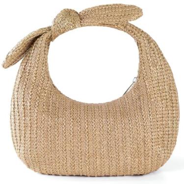 Imagem de Baluue Bolsa bege de poliéster clutch de palha bolsa com laço acessório de praia de verão