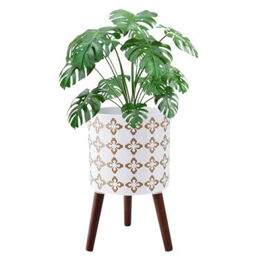Imagem de nacltlo Vaso de 30 cm com suporte, vaso para plantas de interior, vaso de flores grande moderno com orifícios de drenagem para uso externo, branco fosco