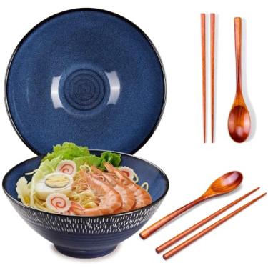 Imagem de Ceraozmus Conjunto de tigelas de ramen de cerâmica - Conjunto de 8, 2 x tigelas de ramen com pauzinhos, tigela de cerâmica e colher de moldura para macarrão asiático e Udon (conjunto de tigelas de 2