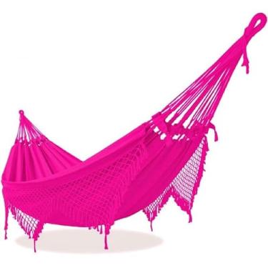 Imagem de Rede de Descanso 100% Algodão - Suporta até 180kg - Casal, Varanda e Jardim - 2,6x1,5m(Rosa pink)