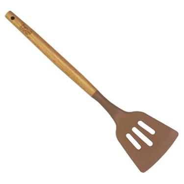 Imagem de Espatúla Vazada - Cucina - Silicone com Cabo em Madeira de Faia - A 32cm - Mocha Mousse - Fracalanza