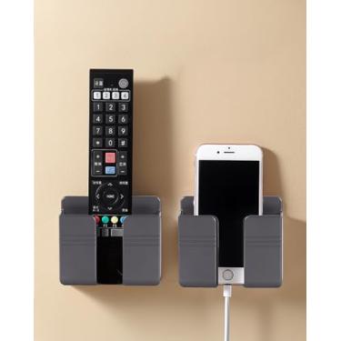 Imagem de 2 peças de suporte de telefone montado na parede com adesivo, suporte de telefone autoadesivo para chuveiro, carregamento, armazenamento de controle remoto, preto