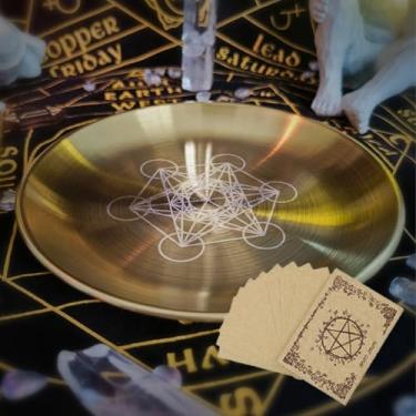 Imagem de Suporte de vela de tigelas de aço inoxidável, suporte de vela acesa ritual de tarô de astrologia com cartão de altar, Metatron