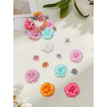 Imagem de 32 peças 11 estilos de mini flores falsas para artesanato, rosa azul feito à mão, flor de seda artificial, branco laranja para decoração de festa de casamento, 21 ~ 45 x 13 ~ 20 mm